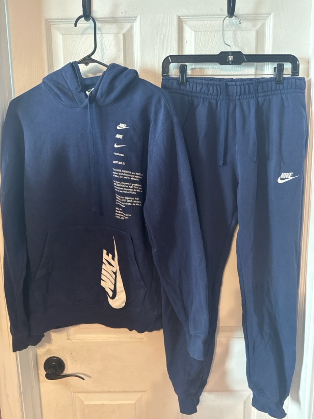 Nike Matching Set Hoodie Joggers Navy Blue Swoosh Logo Men’s Small